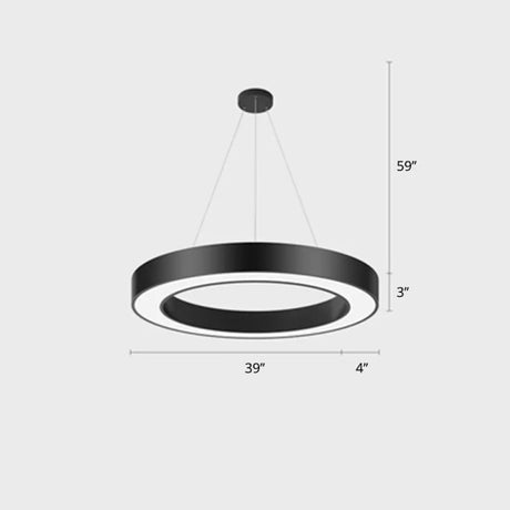 Sleek Led Chandelier Lamp - Metal Loop Shaped Simplicity Black Finish Pendant Light For Gym / 39.5’