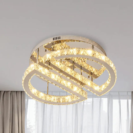 Sleek Led Crystal Semi Flush Mount Lighting For Bedroom With Warm/White/3 - Color Light - Silver