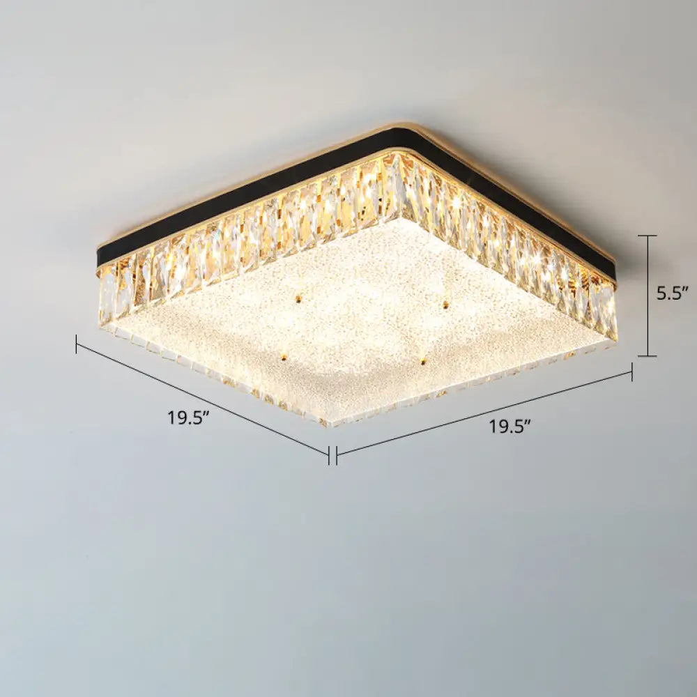 Sleek Led Flush Mount Fixture With Geometric Shape K9 Crystal Bedroom Ceiling Light Black / 19.5’