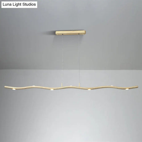 Sleek Led Metallic Ceiling Chandelier - Gold/Wood Waving Line Suspension Light In Warm/White