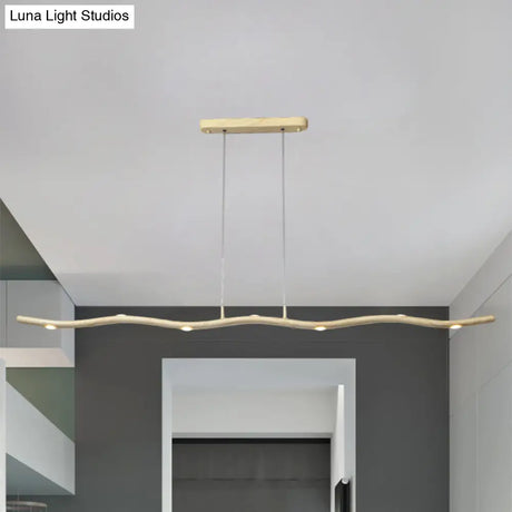 Sleek Led Metallic Ceiling Chandelier - Gold/Wood Waving Line Suspension Light In Warm/White