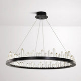 Sleek Led Ring Chandelier Crystal Pendant Light For Modern Living Rooms - Black / 23.5 Round