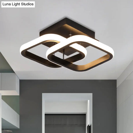 Sleek Led Semi Flush Mount Ceiling Fixture - Modern Black Corridor Light With Metal Shade Choice Of