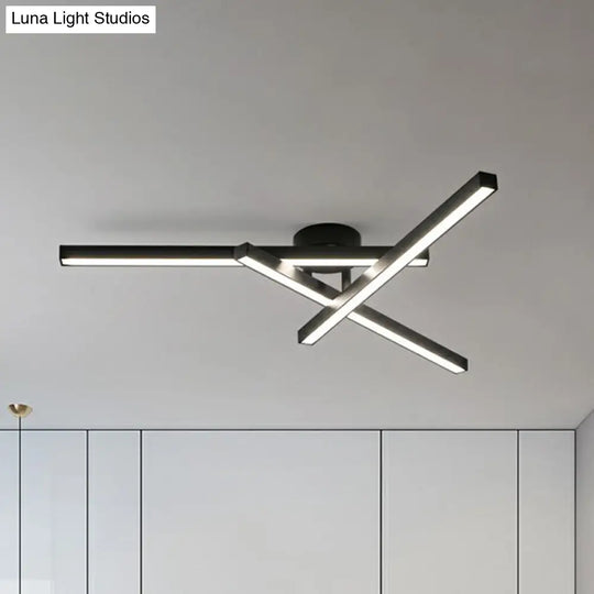 Sleek Led Semi Flush Mount Ceiling Light Fixture For Living Room Minimalist Metal Design 3 / Black