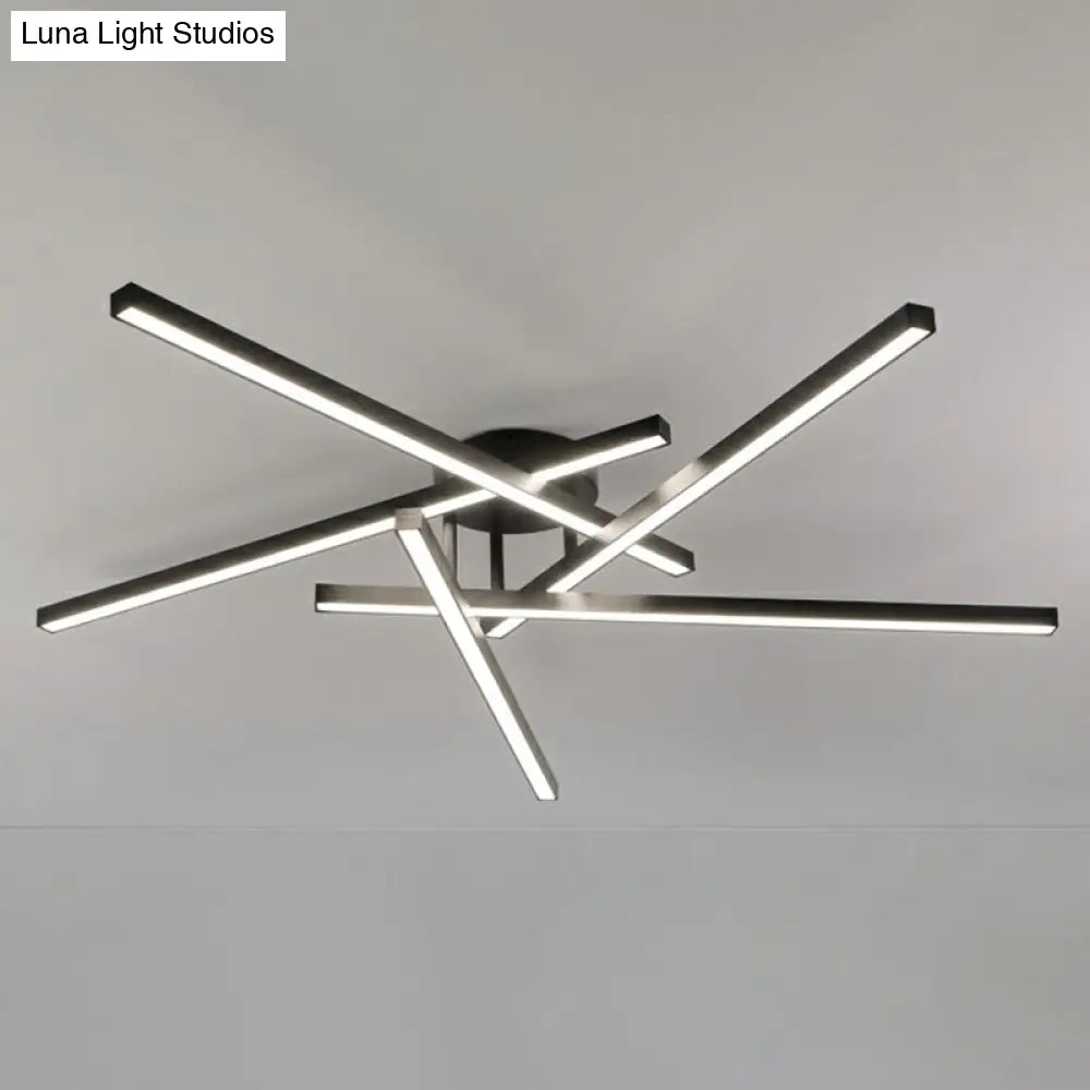 Sleek Led Semi Flush Mount Ceiling Light Fixture For Living Room Minimalist Metal Design 5 / Black