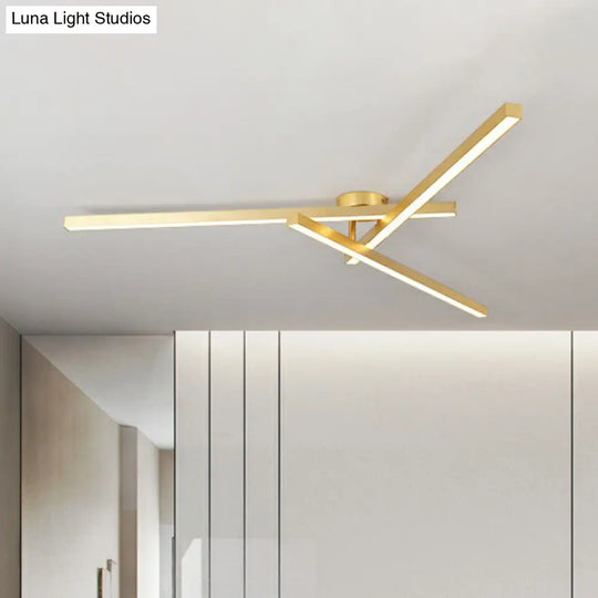 Sleek Led Semi Flush Mount Ceiling Light Fixture For Living Room Minimalist Metal Design 3 / Gold