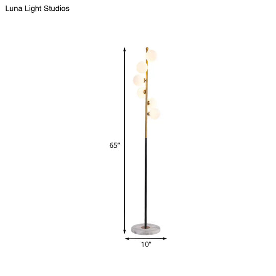 Sleek Led Standing Light: Minimalist White Glass Study Room Reading Floor Lamp With Black And Gold