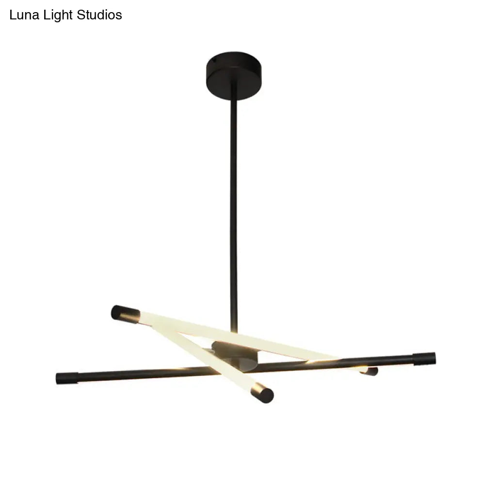Modern Linear Tube Led Chandelier - Sleek Metal Black Ideal For Living Room Lighting