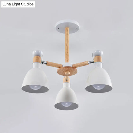 Sleek Macaron Bell Chandelier Metal Hanging Light With Wooden Rod Perfect Bedroom Lighting