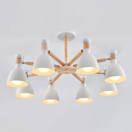 Sleek Macaron Bell Chandelier Metal Hanging Light With Wooden Rod Perfect Bedroom Lighting 8 / White