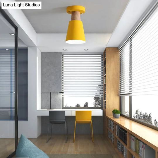 Sleek Macaron Conic Semi Flushmount Light - Grey/Pink/Yellow/Green Yellow