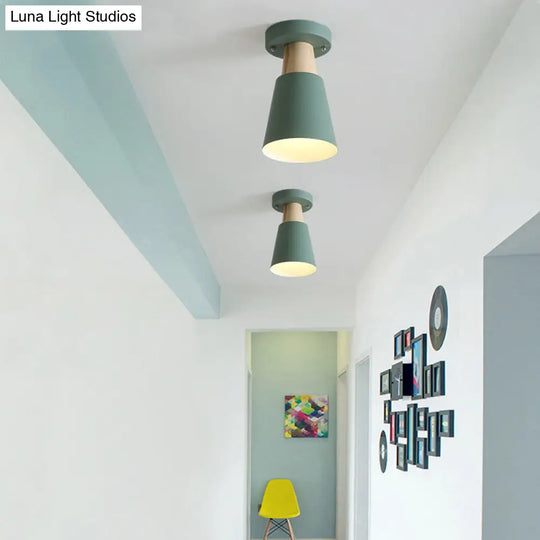 Sleek Macaron Conic Semi Flushmount Light - Grey/Pink/Yellow/Green Green