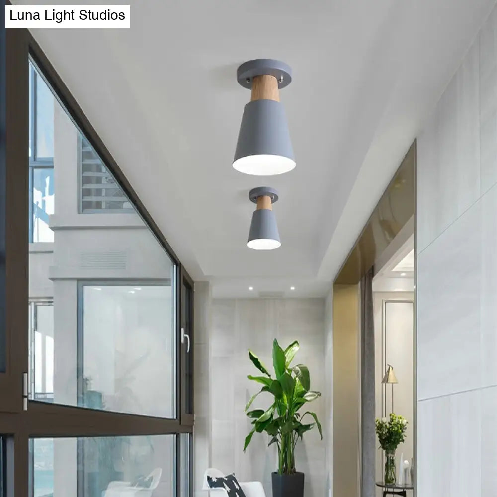 Sleek Macaron Conic Semi Flushmount Light - Grey/Pink/Yellow/Green Grey