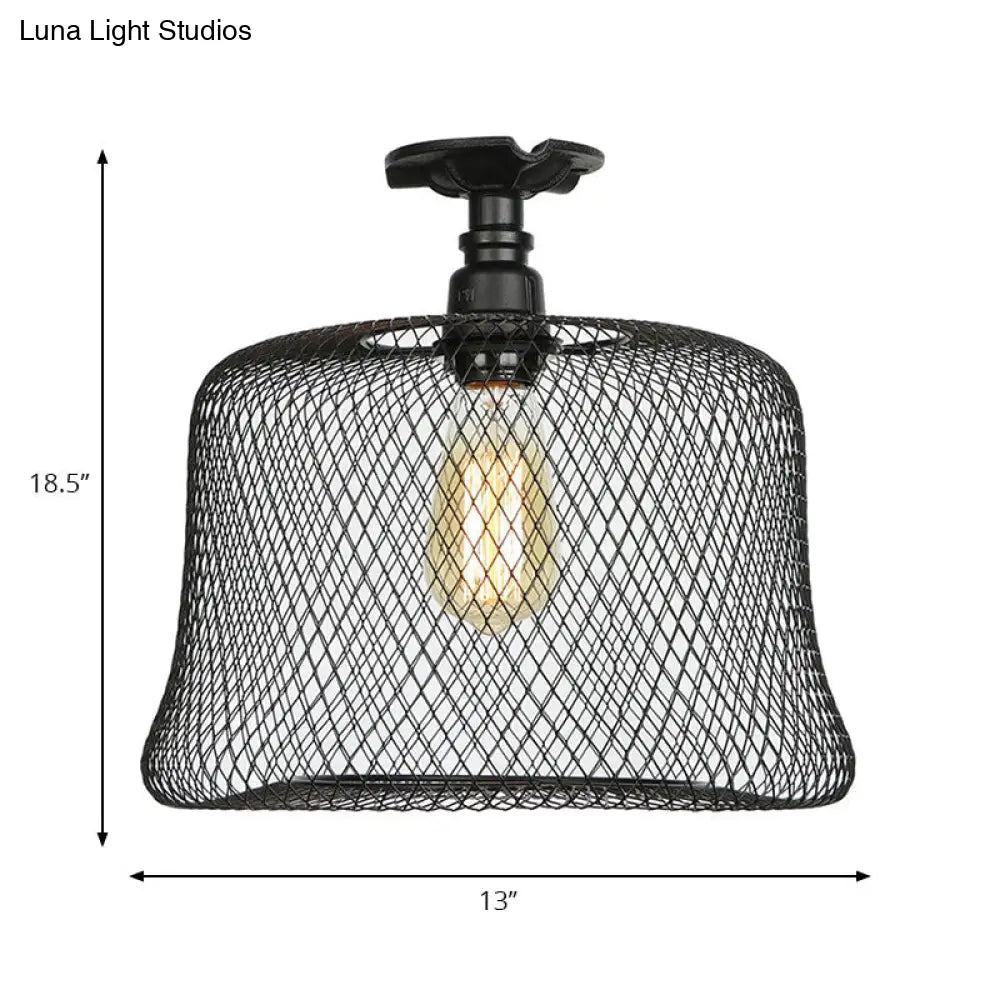 Sleek Metal Ceiling Mounted Light - Stylish Industrial Semi Flush With Mesh Screen