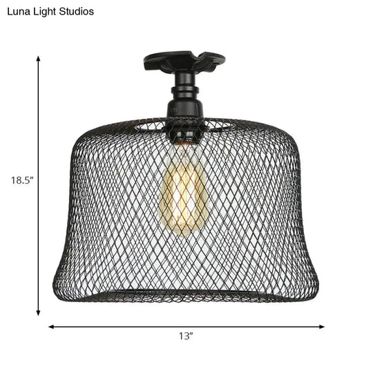 Sleek Metal Ceiling Mounted Light - Stylish Industrial Semi Flush With Mesh Screen