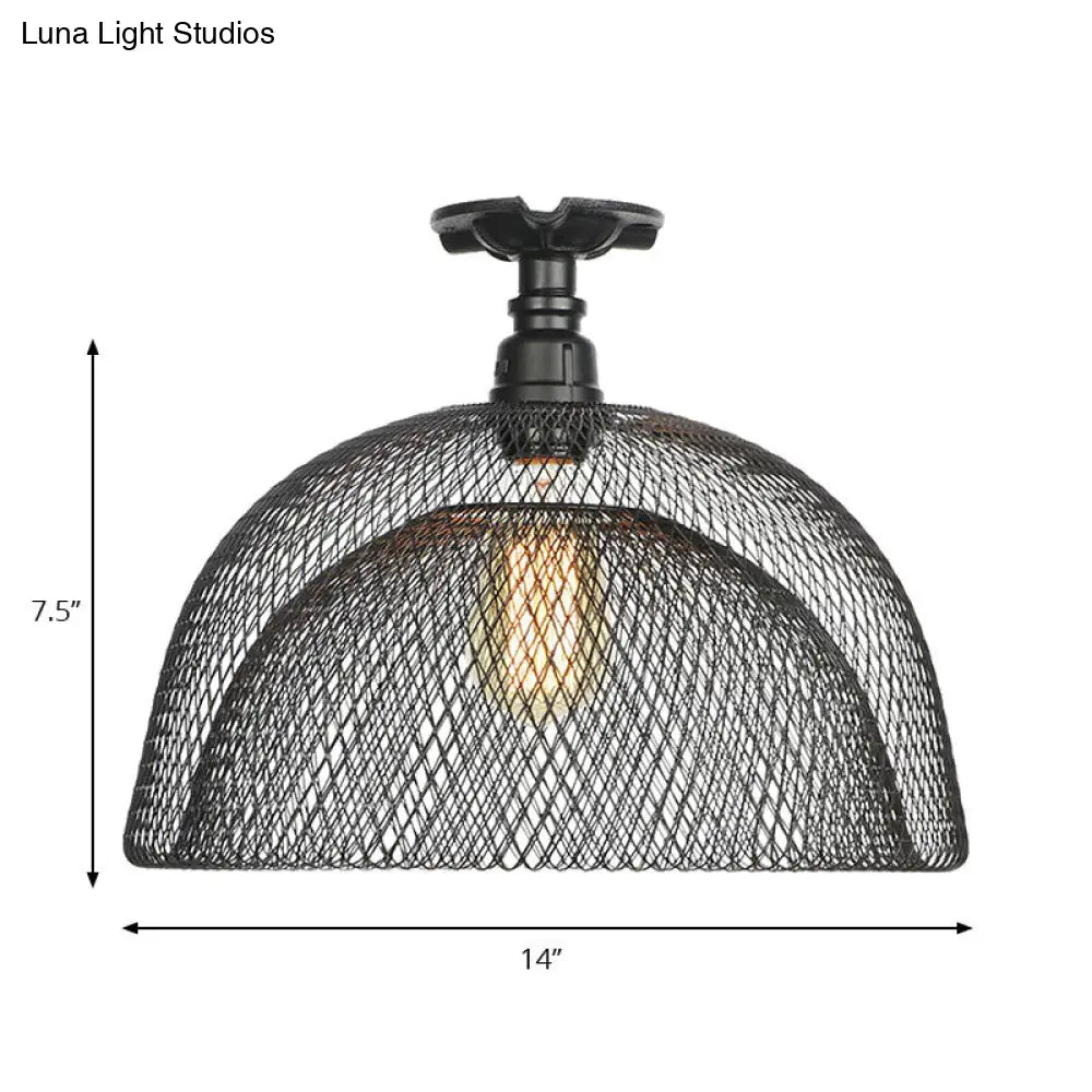 Sleek Metal Ceiling Mounted Light - Stylish Industrial Semi Flush With Mesh Screen