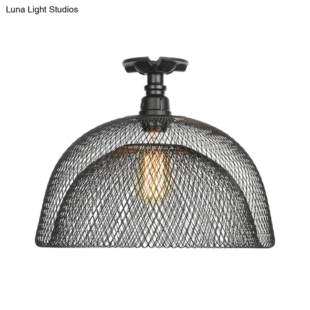 Sleek Metal Ceiling Mounted Light - Stylish Industrial Semi Flush With Mesh Screen