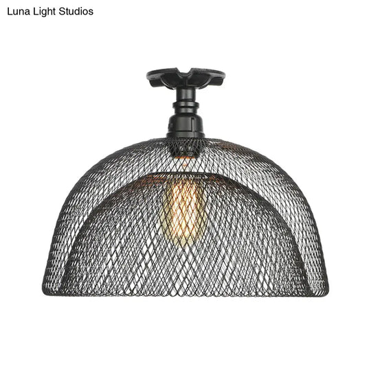 Sleek Metal Ceiling Mounted Light - Stylish Industrial Semi Flush With Mesh Screen