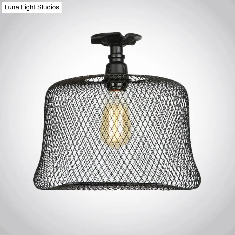 Sleek Metal Ceiling Mounted Light - Stylish Industrial Semi Flush With Mesh Screen
