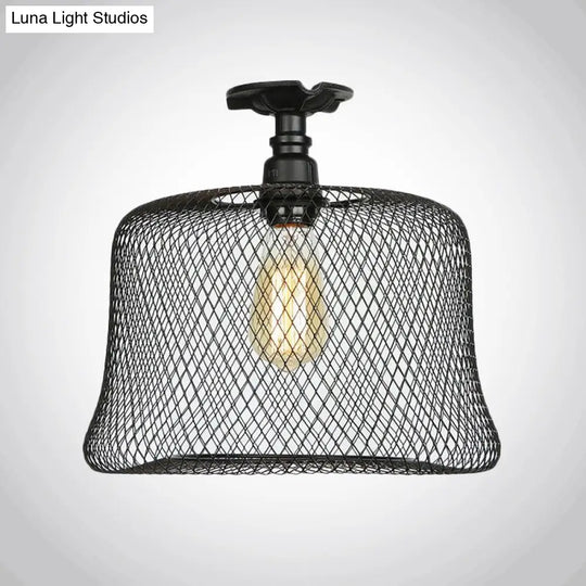 Sleek Metal Ceiling Mounted Light - Stylish Industrial Semi Flush With Mesh Screen