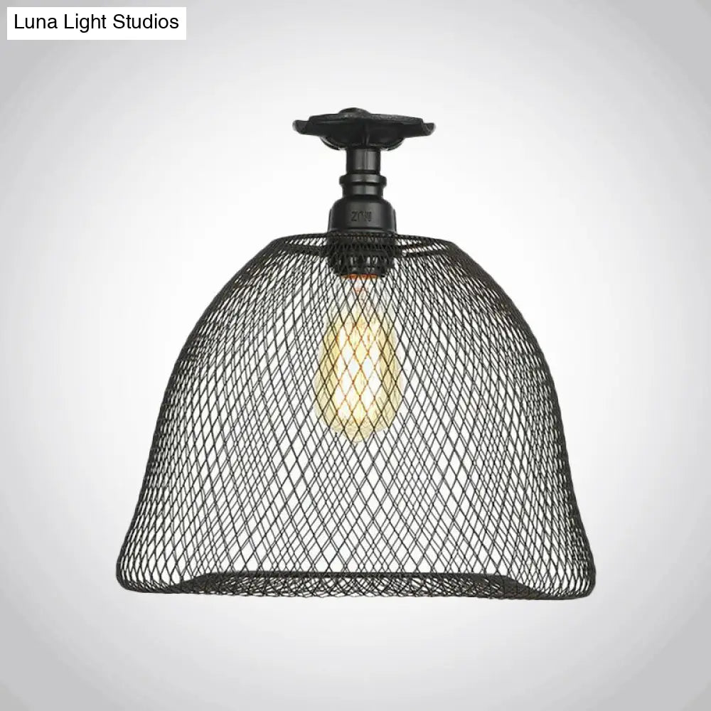 Sleek Metal Ceiling Mounted Light - Stylish Industrial Semi Flush With Mesh Screen