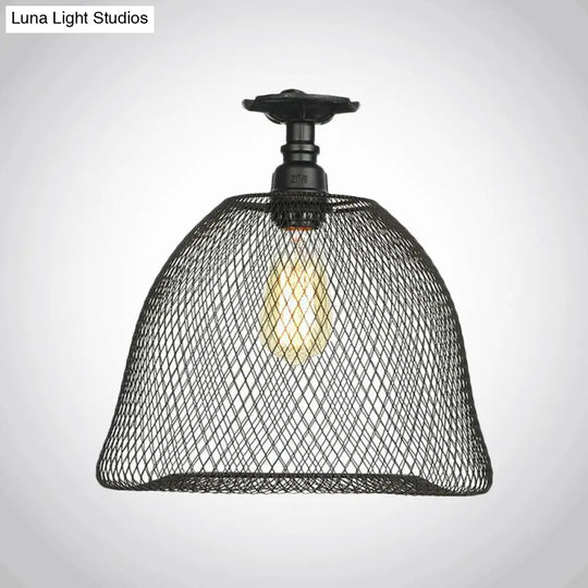Sleek Metal Ceiling Mounted Light - Stylish Industrial Semi Flush With Mesh Screen