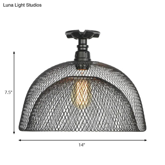 Sleek Metal Ceiling Mounted Light - Stylish Industrial Semi Flush With Mesh Screen