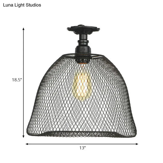 Sleek Metal Ceiling Mounted Light - Stylish Industrial Semi Flush With Mesh Screen
