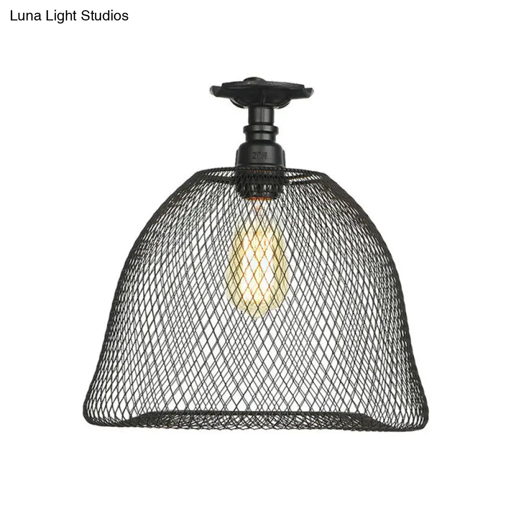 Sleek Metal Ceiling Mounted Light - Stylish Industrial Semi Flush With Mesh Screen