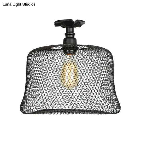 Sleek Metal Ceiling Mounted Light - Stylish Industrial Semi Flush With Mesh Screen