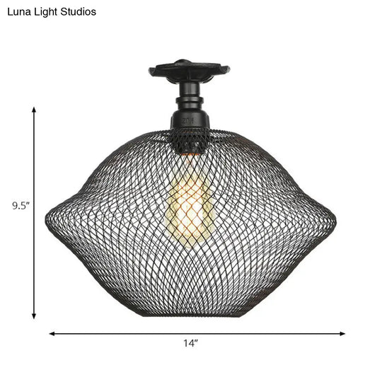 Sleek Metal Ceiling Mounted Light - Stylish Industrial Semi Flush With Mesh Screen