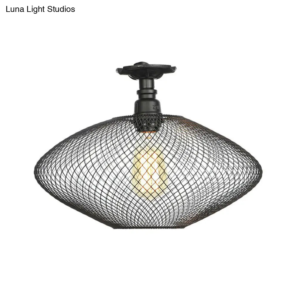 Sleek Metal Ceiling Mounted Light - Stylish Industrial Semi Flush With Mesh Screen