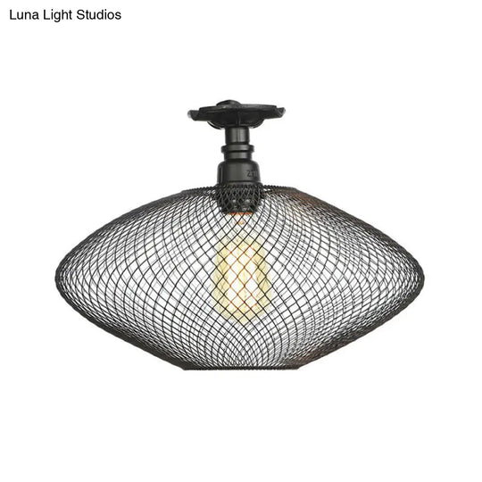 Sleek Metal Ceiling Mounted Light - Stylish Industrial Semi Flush With Mesh Screen