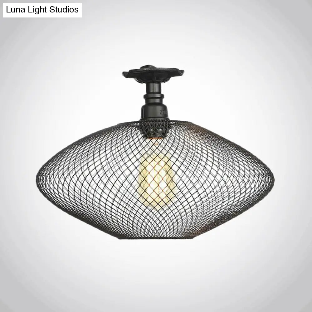 Sleek Metal Ceiling Mounted Light - Stylish Industrial Semi Flush With Mesh Screen