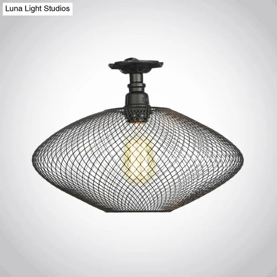 Sleek Metal Ceiling Mounted Light - Stylish Industrial Semi Flush With Mesh Screen
