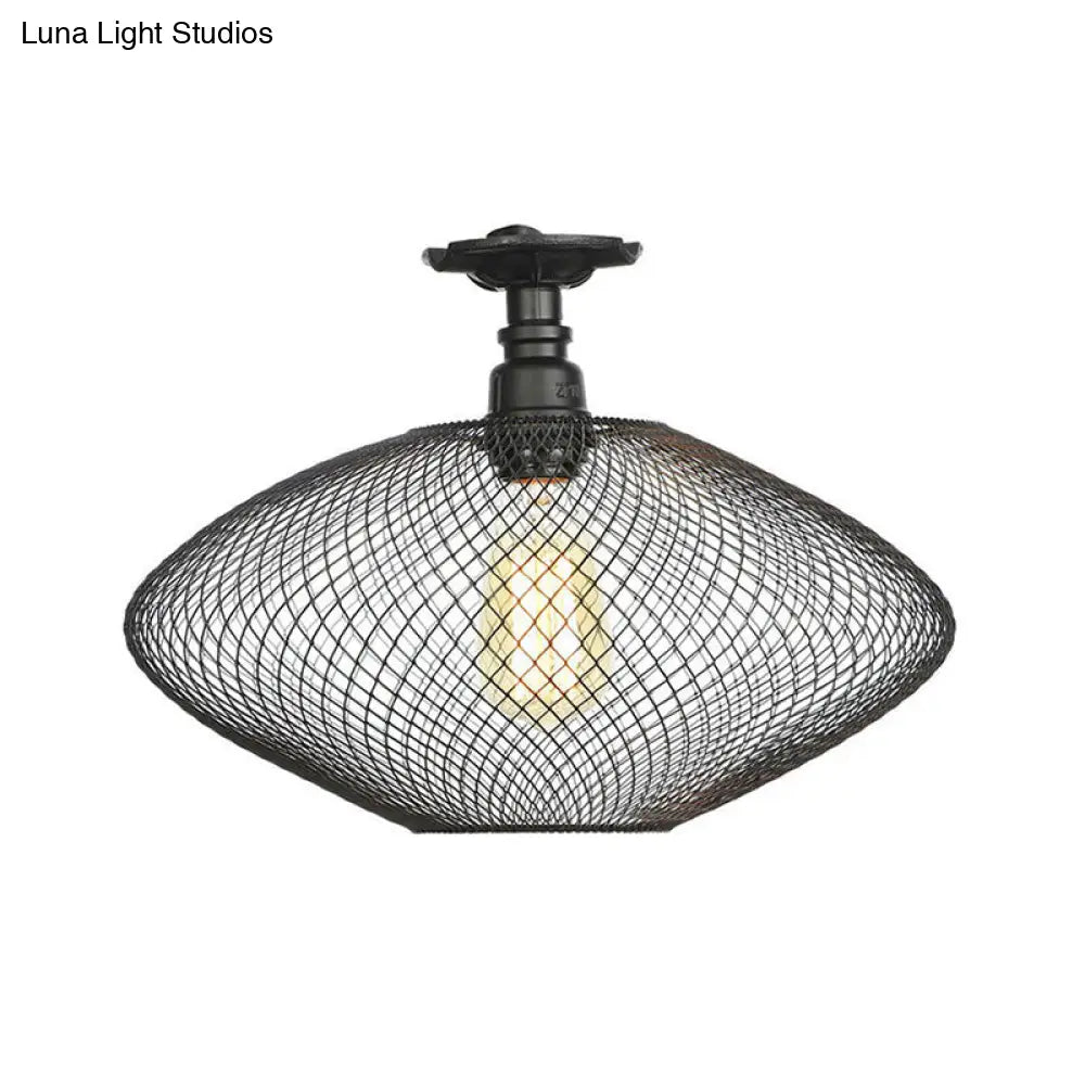 Sleek Metal Ceiling Mounted Light - Stylish Industrial Semi Flush With Mesh Screen
