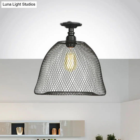 Sleek Metal Ceiling Mounted Light - Stylish Industrial Semi Flush With Mesh Screen