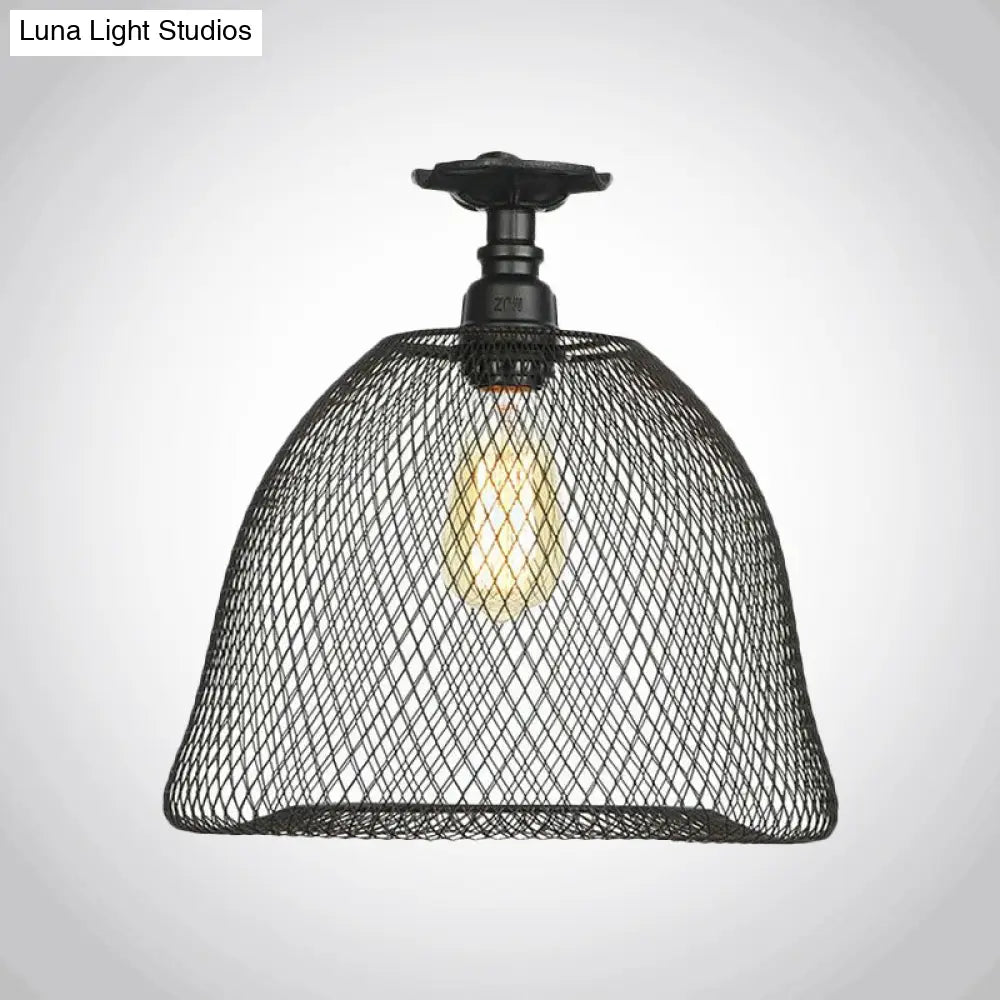 Sleek Metal Ceiling Mounted Light - Stylish Industrial Semi Flush With Mesh Screen