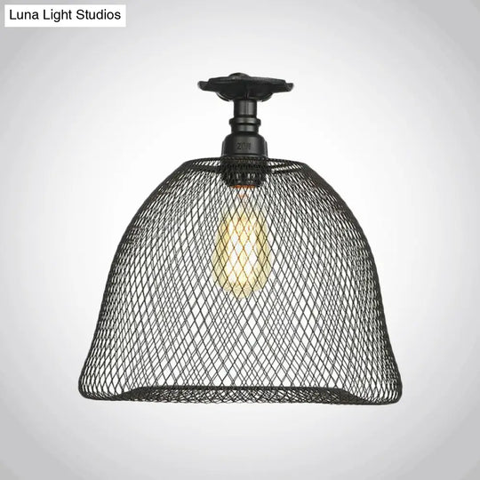 Sleek Metal Ceiling Mounted Light - Stylish Industrial Semi Flush With Mesh Screen