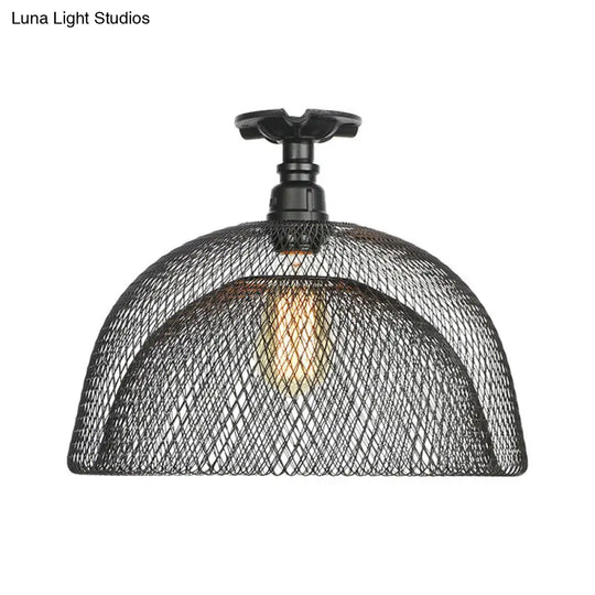 Sleek Metal Ceiling Mounted Light - Stylish Industrial Semi Flush With Mesh Screen