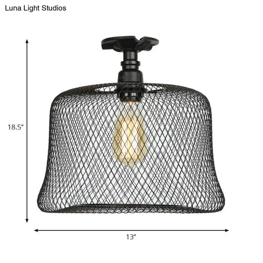Sleek Metal Ceiling Mounted Light - Stylish Industrial Semi Flush With Mesh Screen