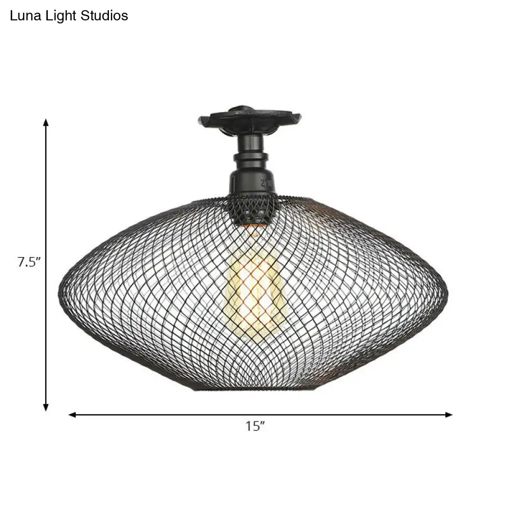Sleek Metal Ceiling Mounted Light - Stylish Industrial Semi Flush With Mesh Screen