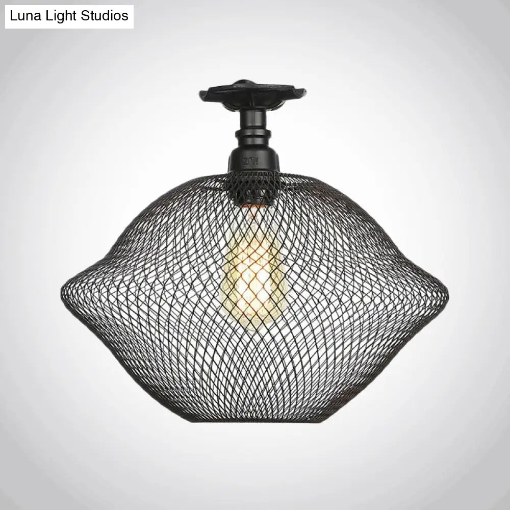 Sleek Metal Ceiling Mounted Light - Stylish Industrial Semi Flush With Mesh Screen