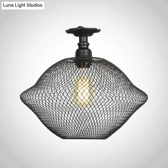 Sleek Metal Ceiling Mounted Light - Stylish Industrial Semi Flush With Mesh Screen