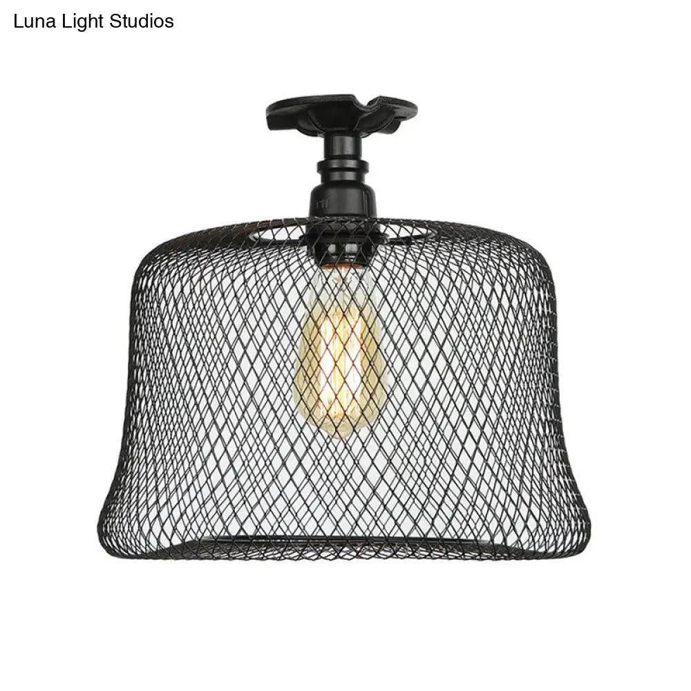 Sleek Metal Ceiling Mounted Light - Stylish Industrial Semi Flush With Mesh Screen
