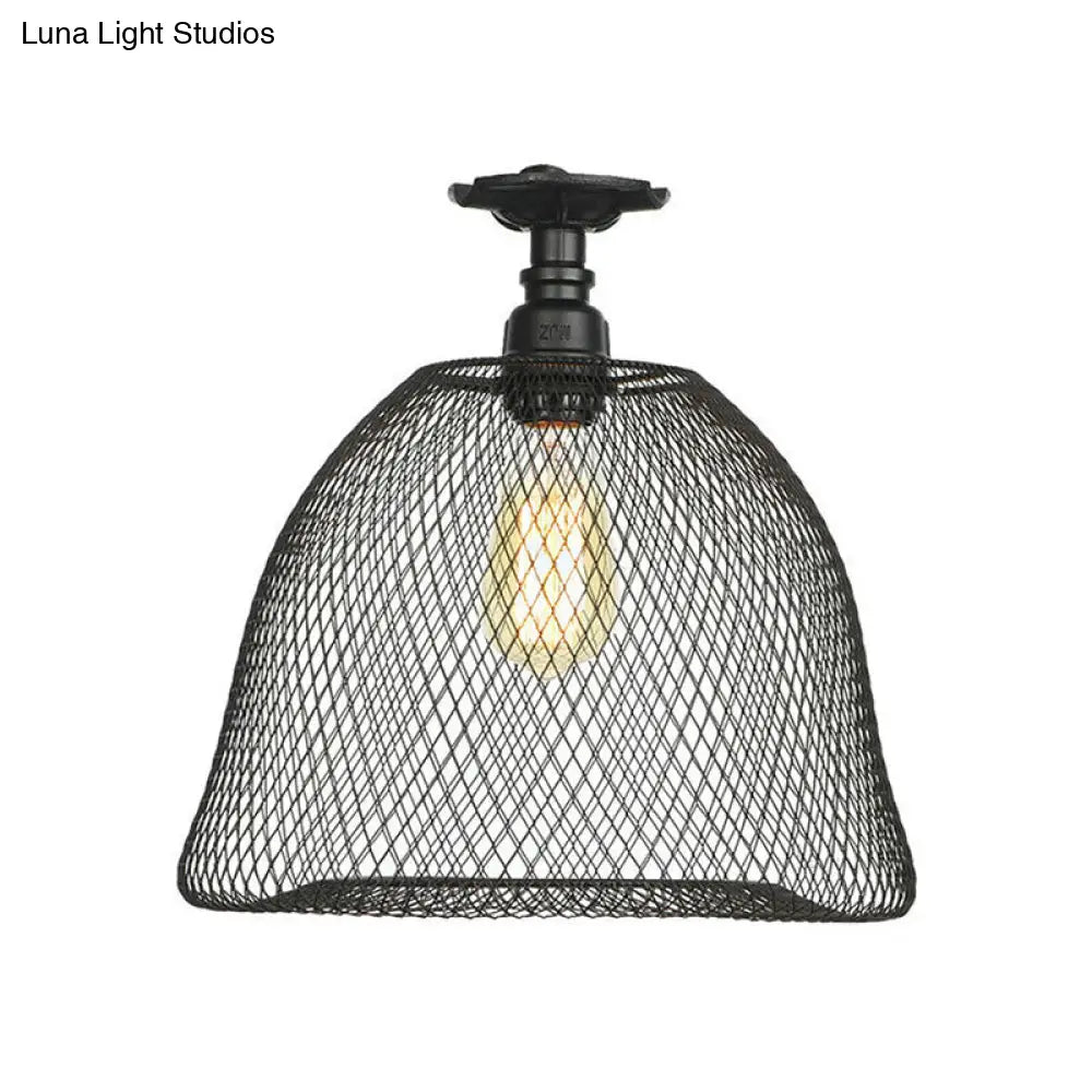 Sleek Metal Ceiling Mounted Light - Stylish Industrial Semi Flush With Mesh Screen