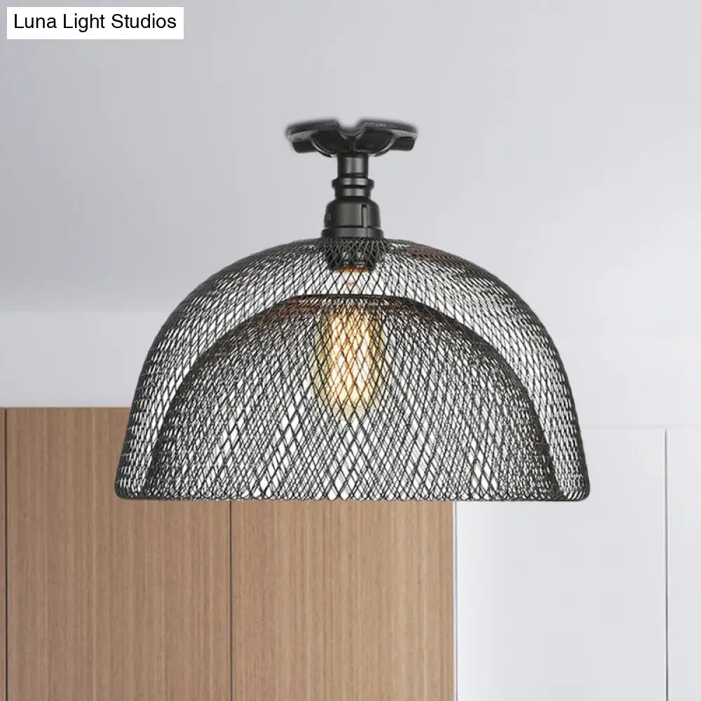 Sleek Metal Ceiling Mounted Light - Stylish Industrial Semi Flush With Mesh Screen