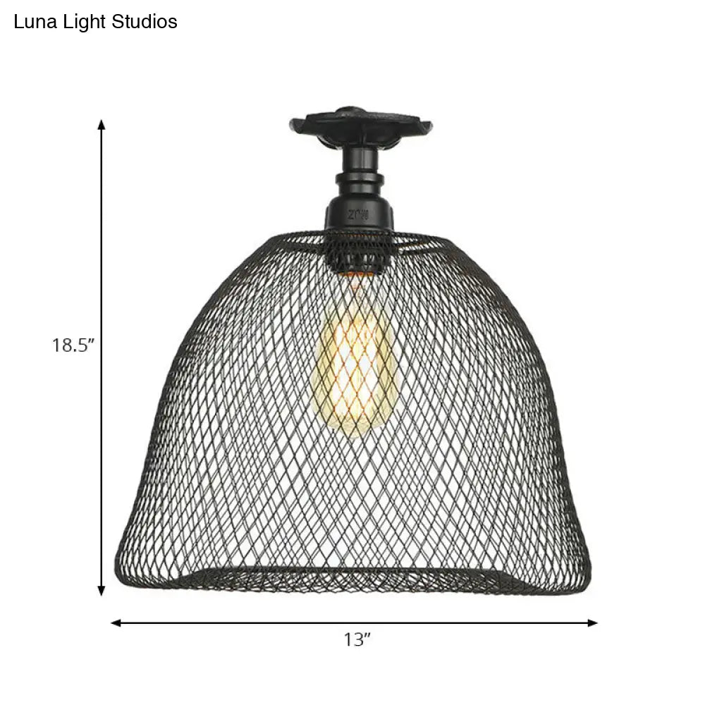 Sleek Metal Ceiling Mounted Light - Stylish Industrial Semi Flush With Mesh Screen