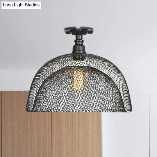 Sleek Metal Ceiling Mounted Light - Stylish Industrial Semi Flush With Mesh Screen
