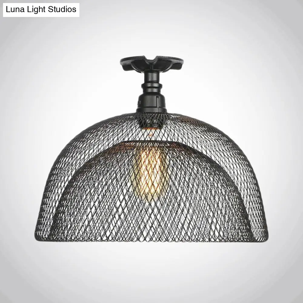 Sleek Metal Ceiling Mounted Light - Stylish Industrial Semi Flush With Mesh Screen